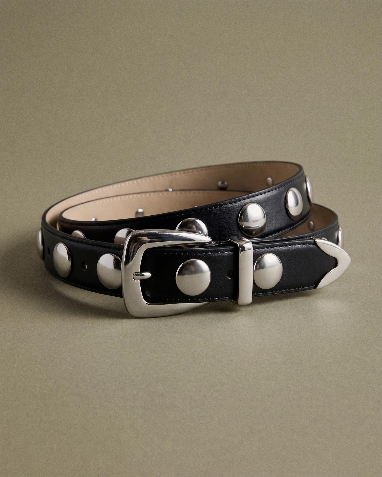 Quince | Women's Alyssa European Leather Studded Belt in Espresso, Size XS | Quince