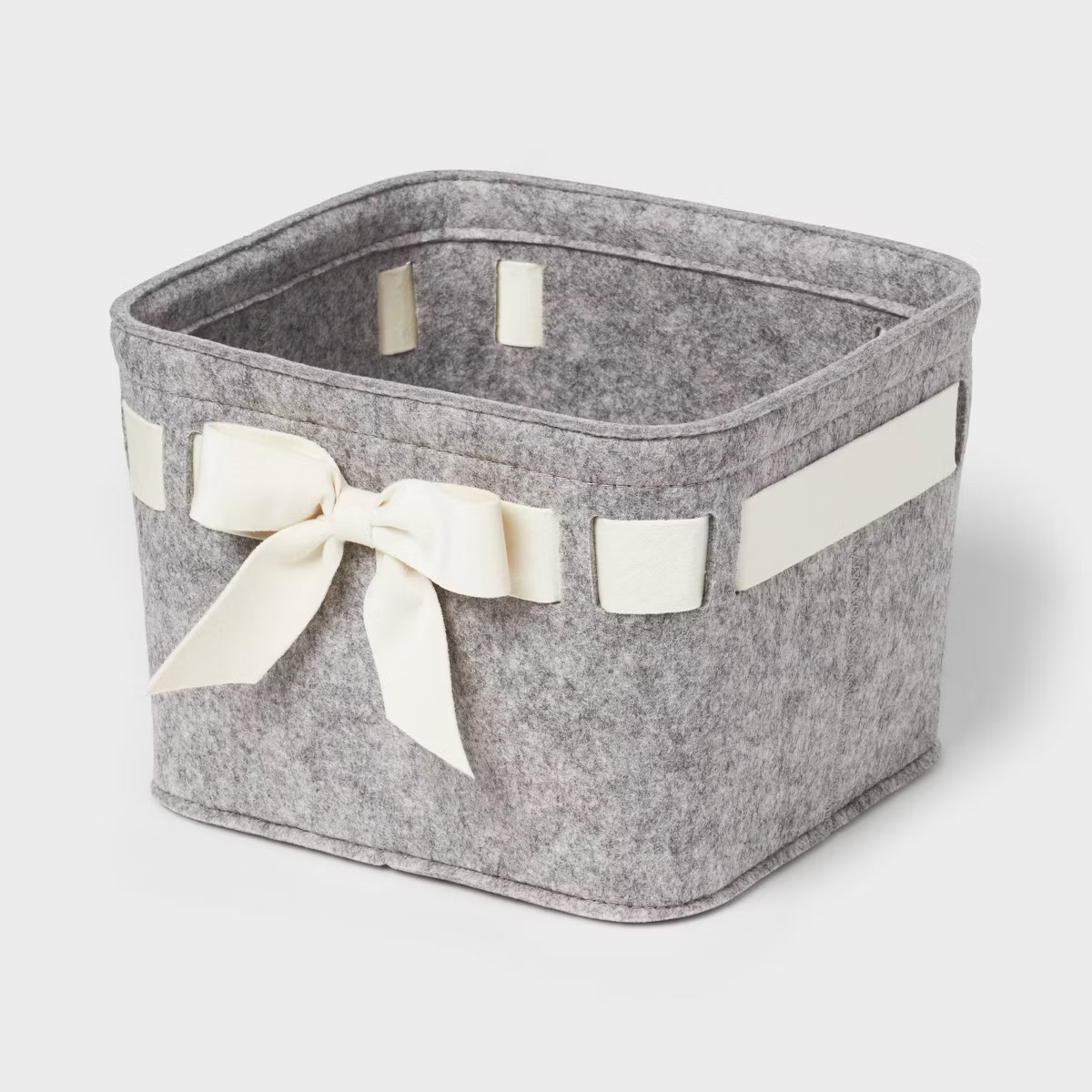 Felt Basket Light Gray with Ivory Velvet Ribbon - Threshold™ | Target