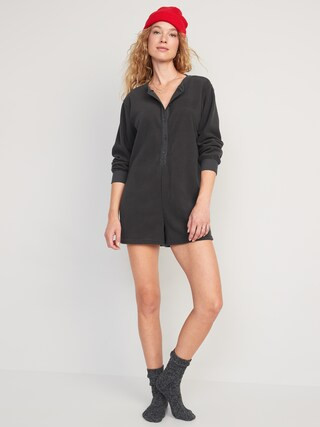 Fleece Henley Pajama Romper -- 3.5-inch inseam | Old Navy (US)