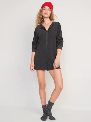 Fleece Henley Pajama Romper -- 3.5-inch inseam | Old Navy (US)