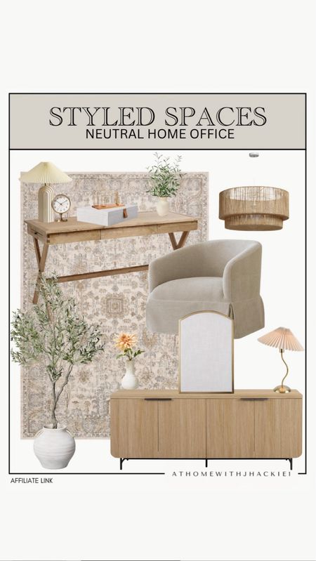 Styled spaces, neutral home office, Ballard designs, target, pottery barn, swivel chair, olive tree, framed wall art, home office, home office design, home office decor, office desk, writing desk. 

#LTKHome #LTKStyleTip