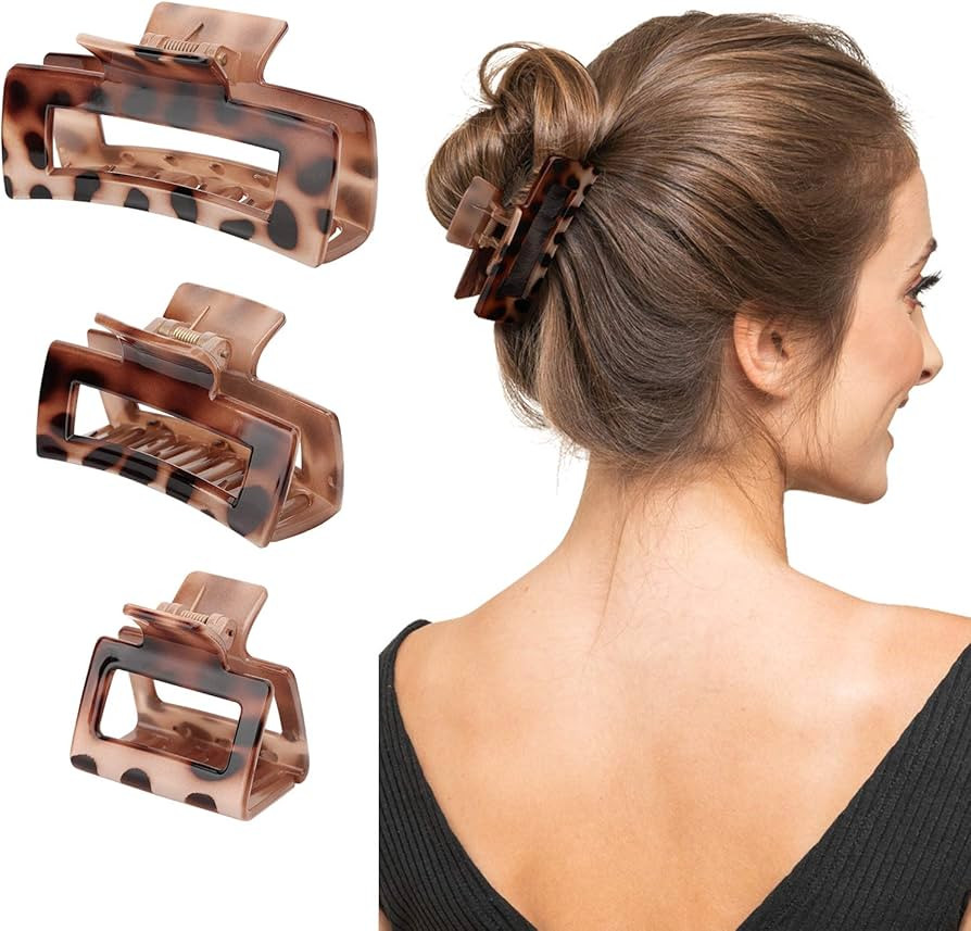 Shinowa Hair Claw Clips, 3 Pieces Leopard Print Claw Clip, Strong Hold Hair Jaw Clips for Thick H... | Amazon (US)