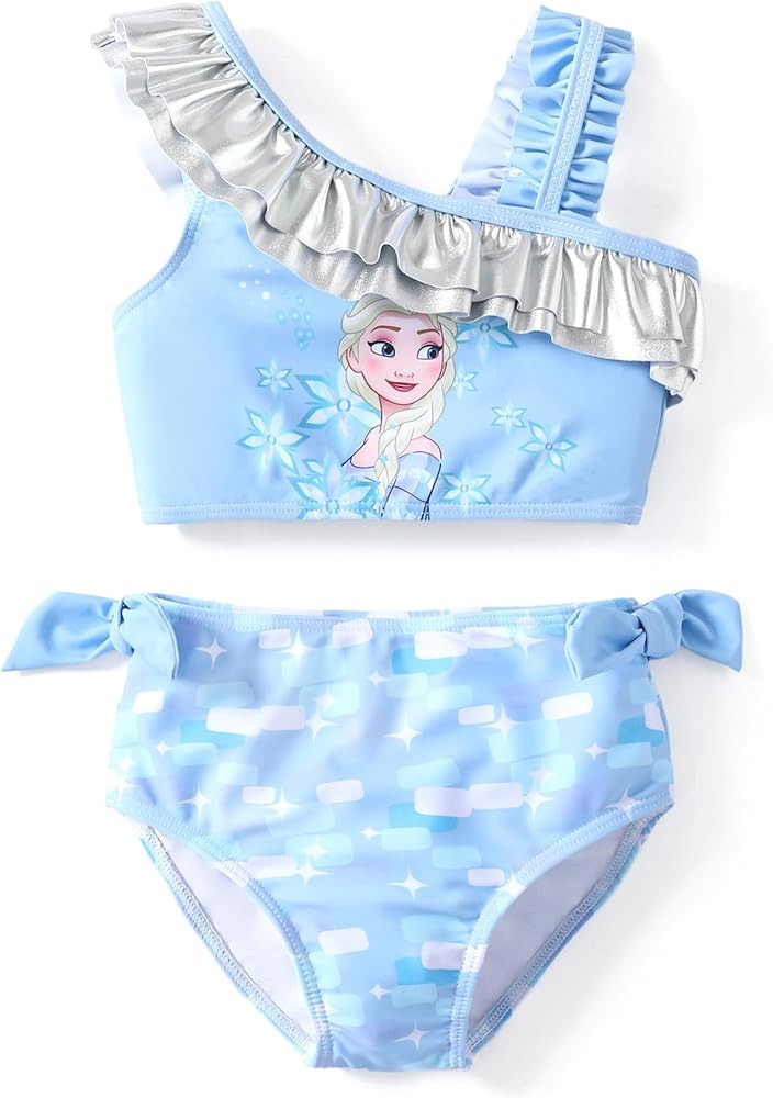 Disney Elsa Princess Toddler Girls Two Piece Tankini Top and Bow Tie Bikini Bottom Beach Swimwear... | Amazon (US)