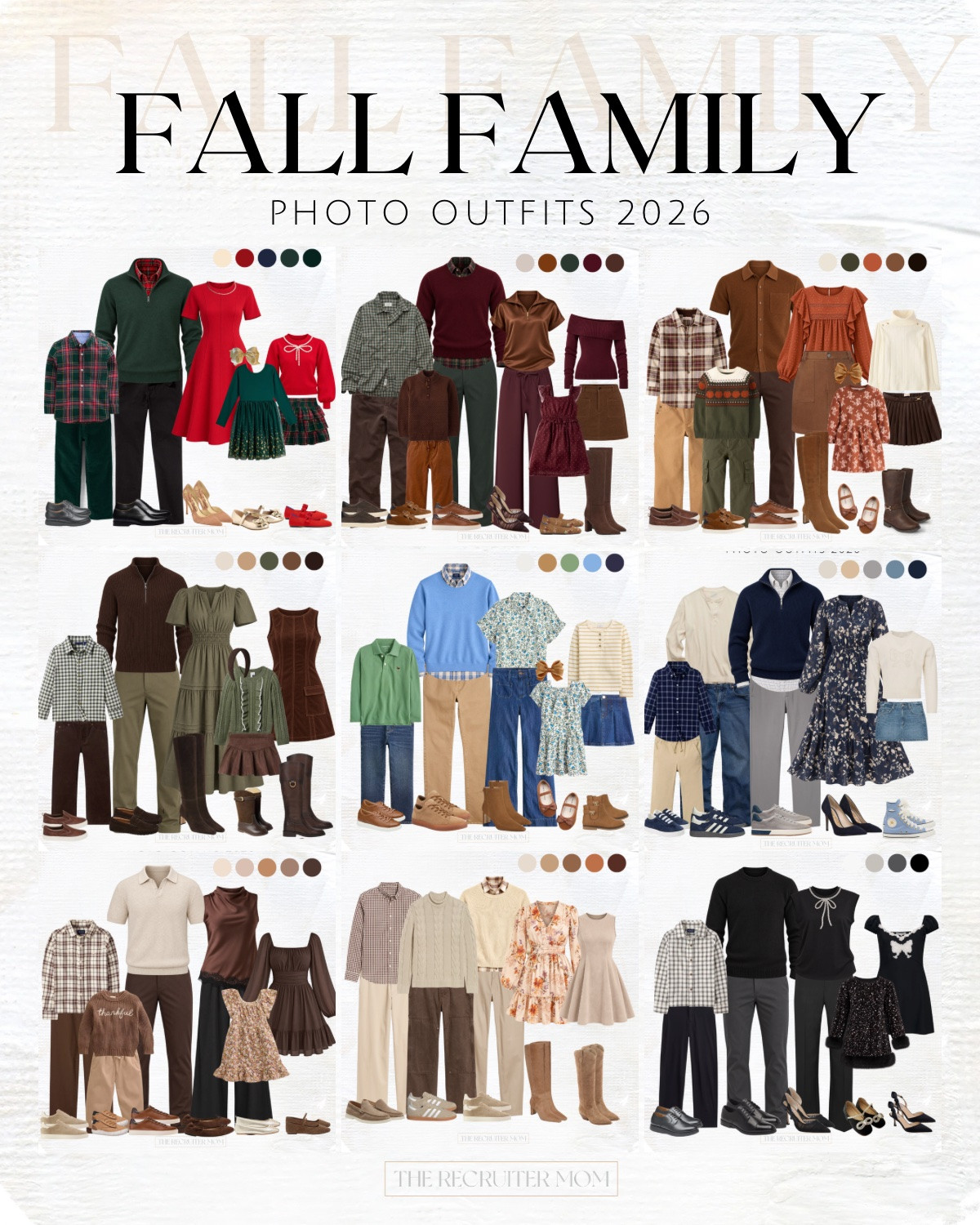 Fall family photo outfits, nine ways 🍂 Pick your palette, from rust and olive to navy and cream to holiday red and green. 

Y'all, every look coordinates without being matchy, and the kids' pieces are comfy enough to survive the whole session 🙌🏻 

 #fallfamilyphotos #familyphotooutfits #ltkfamily

#LTKSeasonal #LTKKids #LTKMens