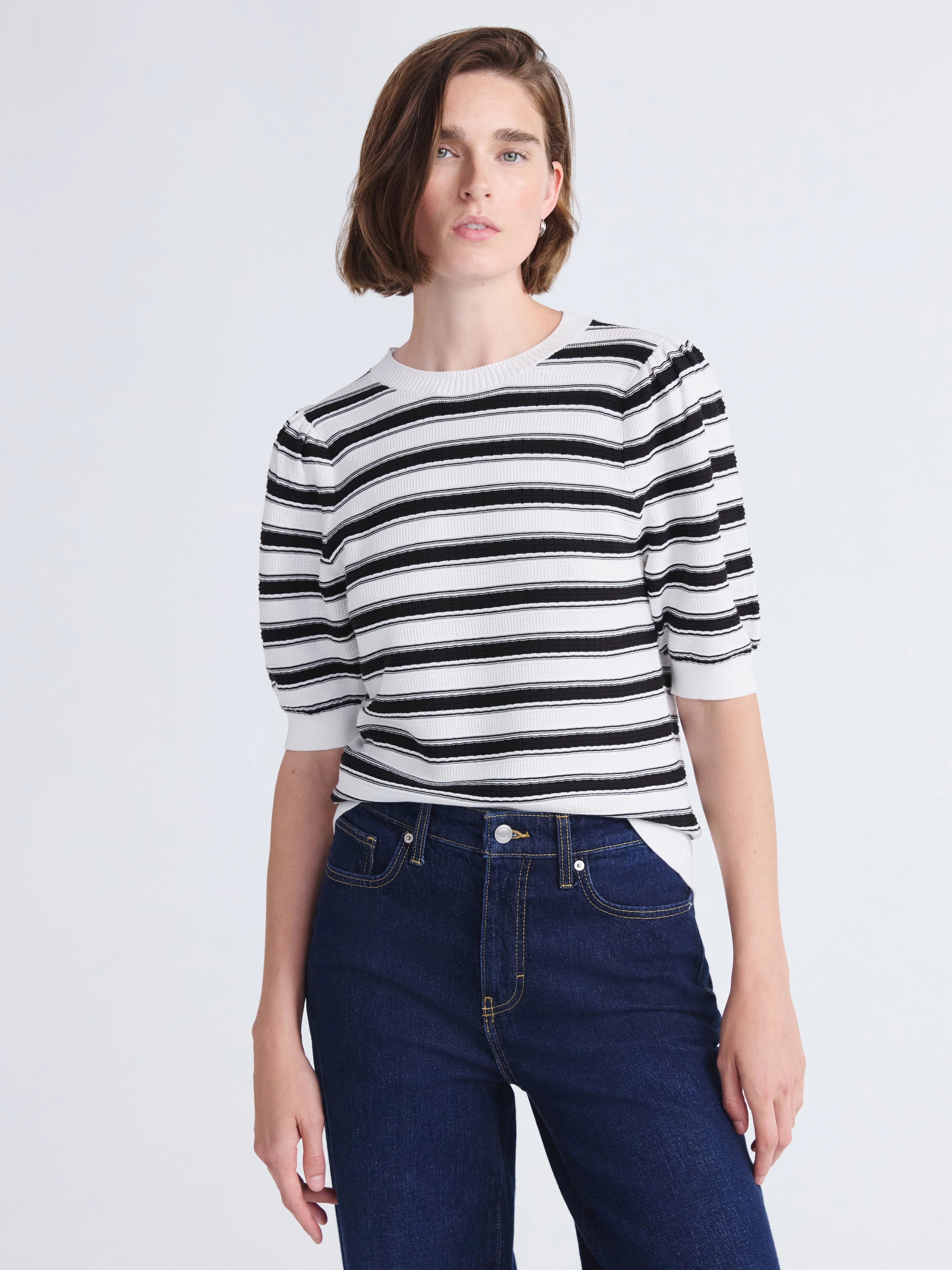 Free Assembly Women’s and Women's Plus Textured Sweater Tee with Puff Sleeves, Lightweight, Siz... | Walmart (US)