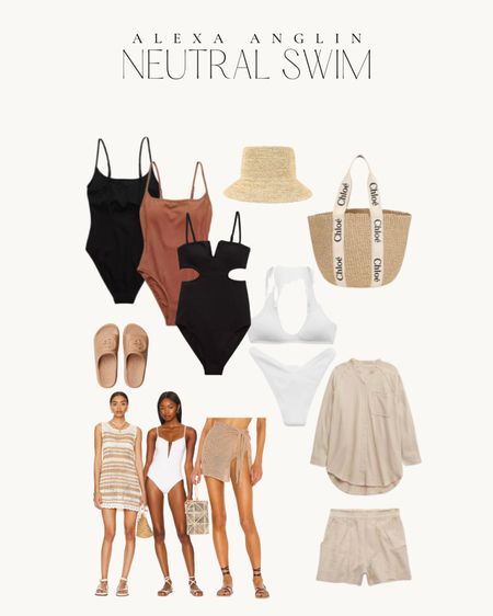 Swimsuit, swim, bikini, one piece, coverup, slides, bucket hat, beach bag, beach, vacation, neutral // 

#LTKsalealert #LTKstyletip #LTKswim
