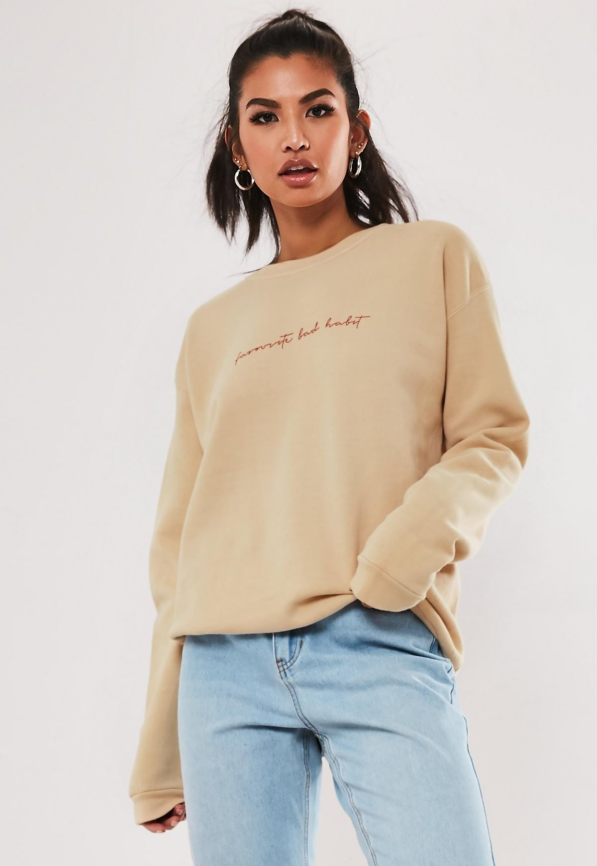 Nude Bad Habit Slogan Sweatshirt | Missguided (US & CA)