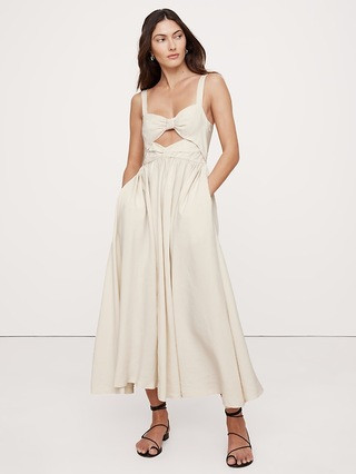 Viscose-Linen Dupioni Bow-Front Maxi Dress | Banana Republic (US)