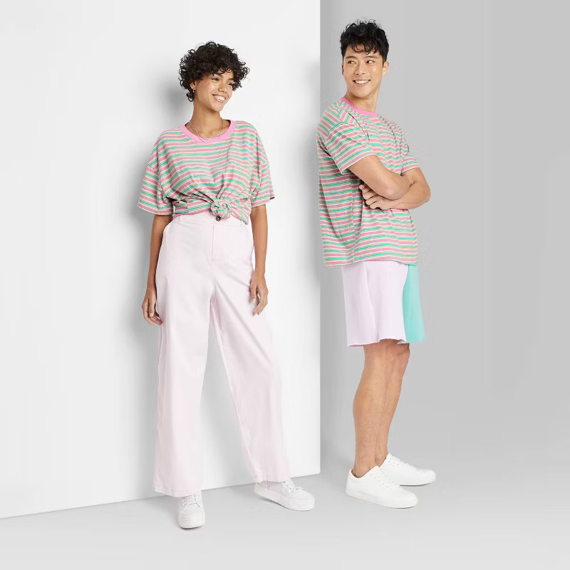 Short Sleeve Oversized T-Shirt - Wild Fable™ Pink Striped | Target