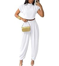 2 Piece Sets for Women Casual Mock Neck Cap Sleeve Crop Tops and Palazzo Pants Vacation Travel Ou... | Amazon (US)
