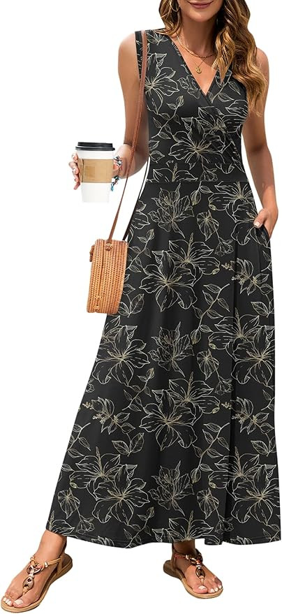 MISFAY Women Maxi Dress 2025 Summer Casual Sleeveless Sundress Wrap V Neck Long Dresses Vacation ... | Amazon (US)