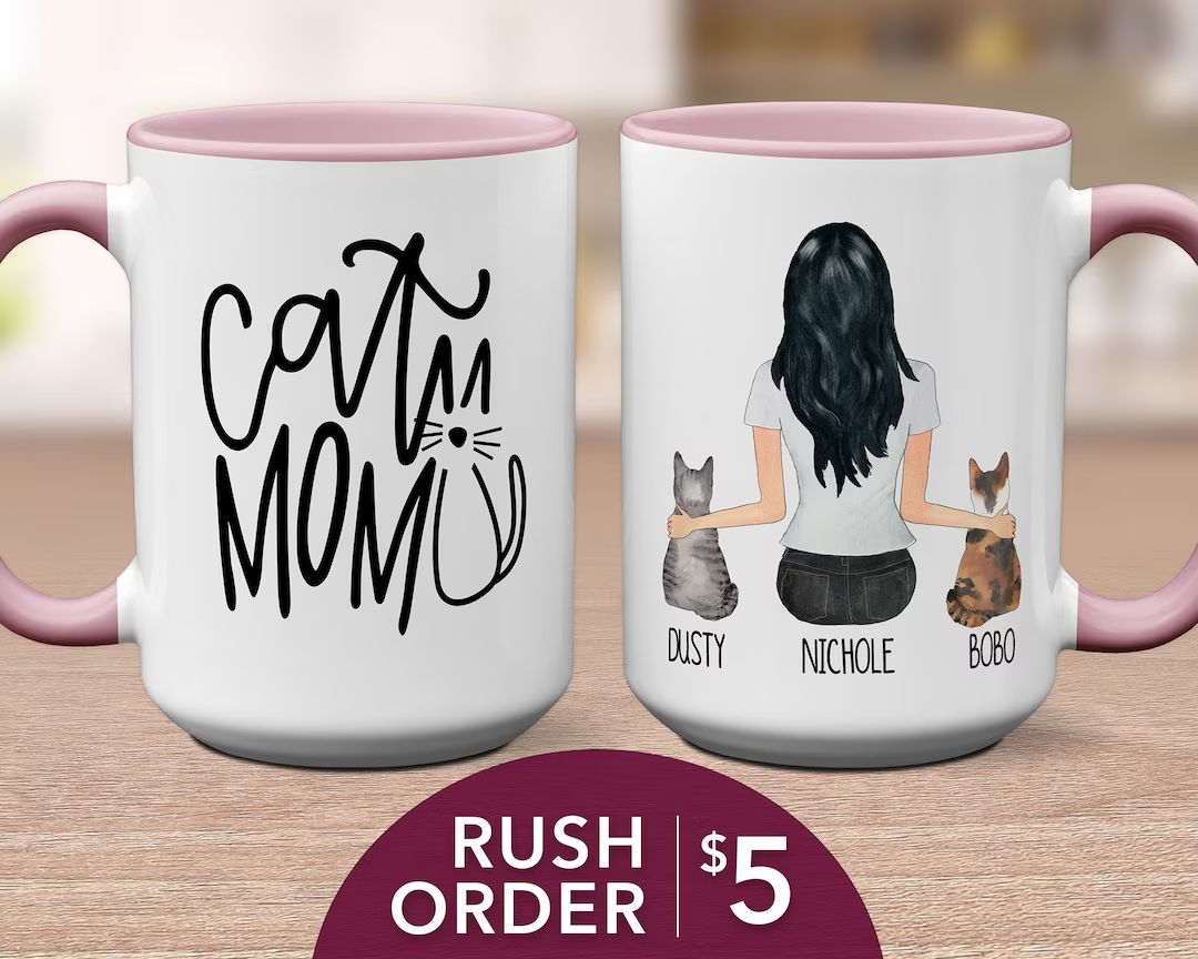 A Personalized Gift For Cat Lovers - Custom "Cat Mom" Coffee Mug! Cat Mug Cat Lover Valentines Da... | Etsy (US)