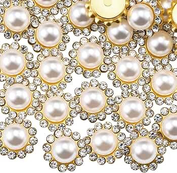 100 Pcs 12mm Flower Claw Pearl Sew On Rhinestones Gold Flatback Base Shiny Crystals Rhinestones S... | Amazon (US)