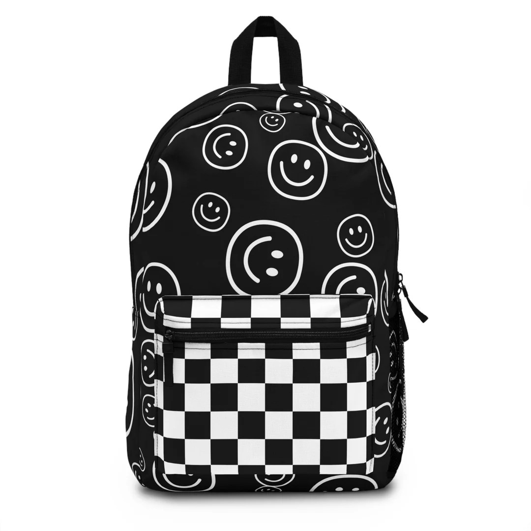 Black Smiley Face & Checkered Backpack | Etsy (US)