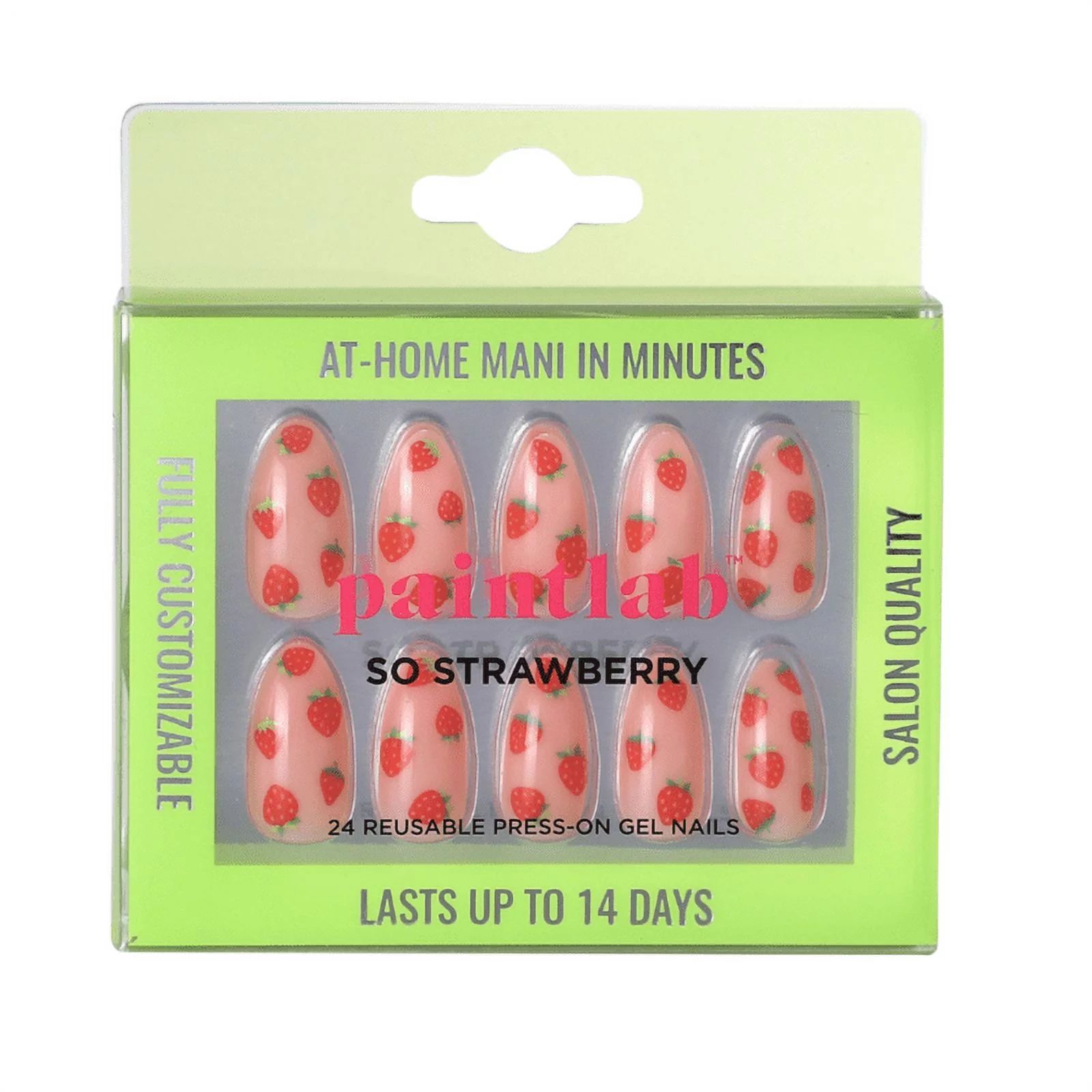PaintLab Reusable Press-on Gel Nails Kit, Almond Shape, So Strawberry Pink, 30 Count | Walmart (US)
