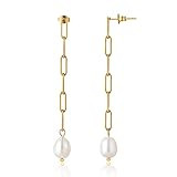 Pearl Drop Earrings for Women Dangle Gold Paperclip Earrings Dangling Long Pearl Earrings for Women and Girls | Amazon (US)