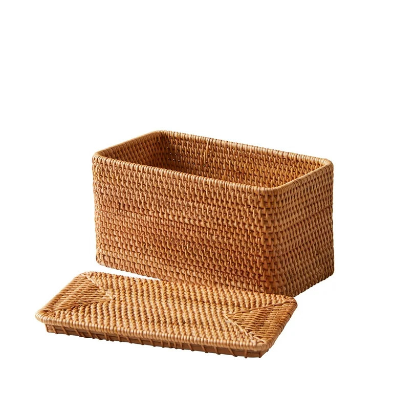 Better Homes & Gardens Rattan Organizer Basket with Lid, Brown | Walmart (US)