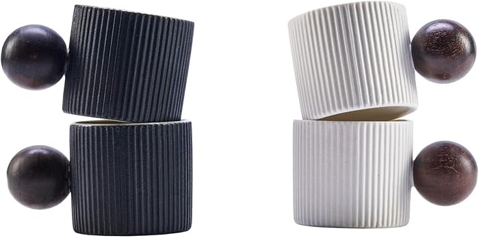 Ceramic Mini Espresso Cups Demitasse Cups with Round Wooden Handle Vertical Stripes Tea Cups (Bla... | Amazon (US)