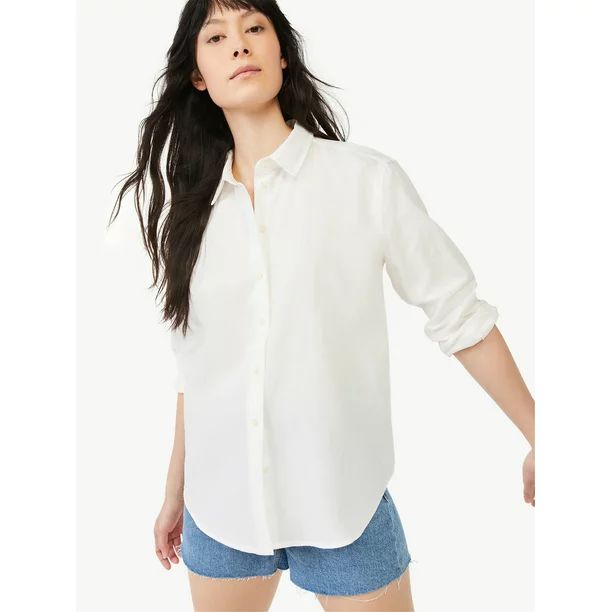 Free Assembly Women's Boyfriend Shirt with Long Sleeves | Walmart (US)
