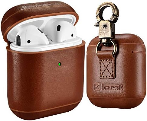 AirPods Leather Case, ICARER Genuine Leather AirPod case with Keychain and Led Light for Apple Ai... | Amazon (US)