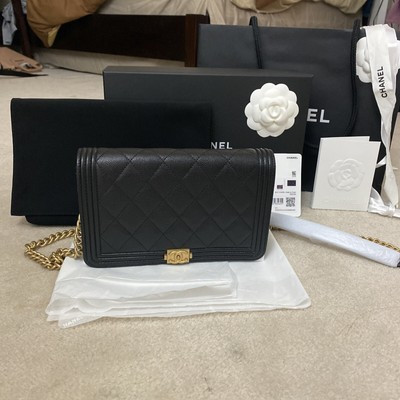 BNIB CHANEL Caviar Quilted Boy Wallet On Chain WOC Black | eBay AU