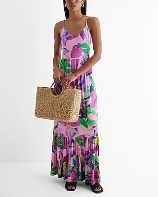 Floral V-Neck Back Cutout Tiered Maxi Dress | Express