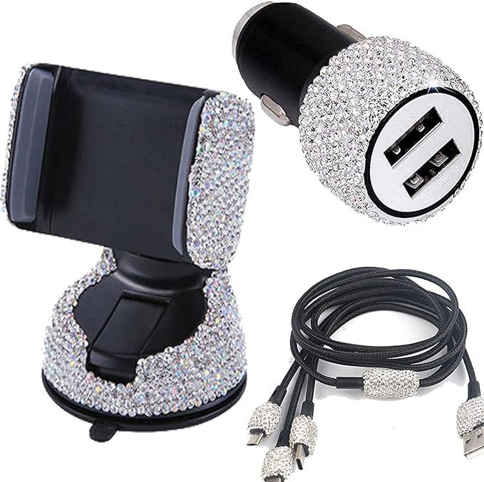 dayutech 3 Pack Bling Rhinestones Cell Phone Set (Car Phone Mount Holder Car Charger Charging Cab... | Amazon (US)