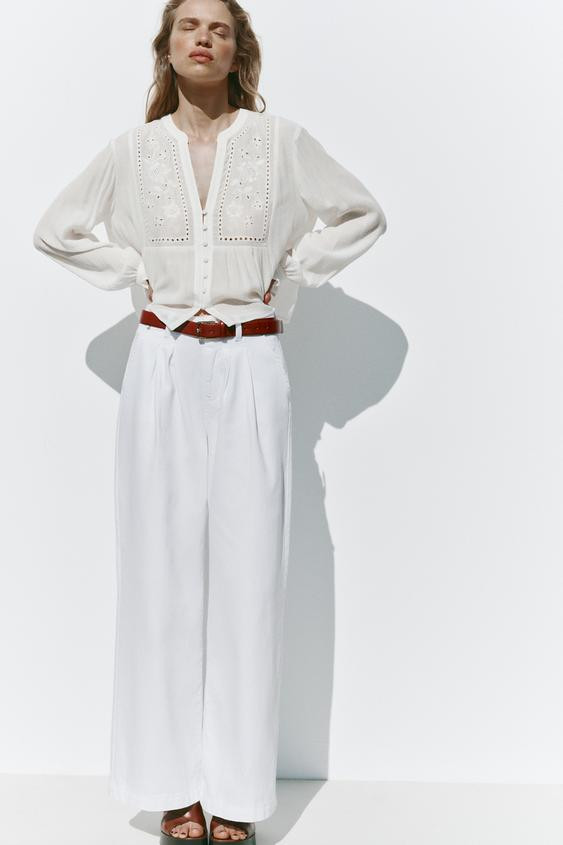 CROPPED BLOUSE WITH CUTWORK EMBROIDERY | Zara UK