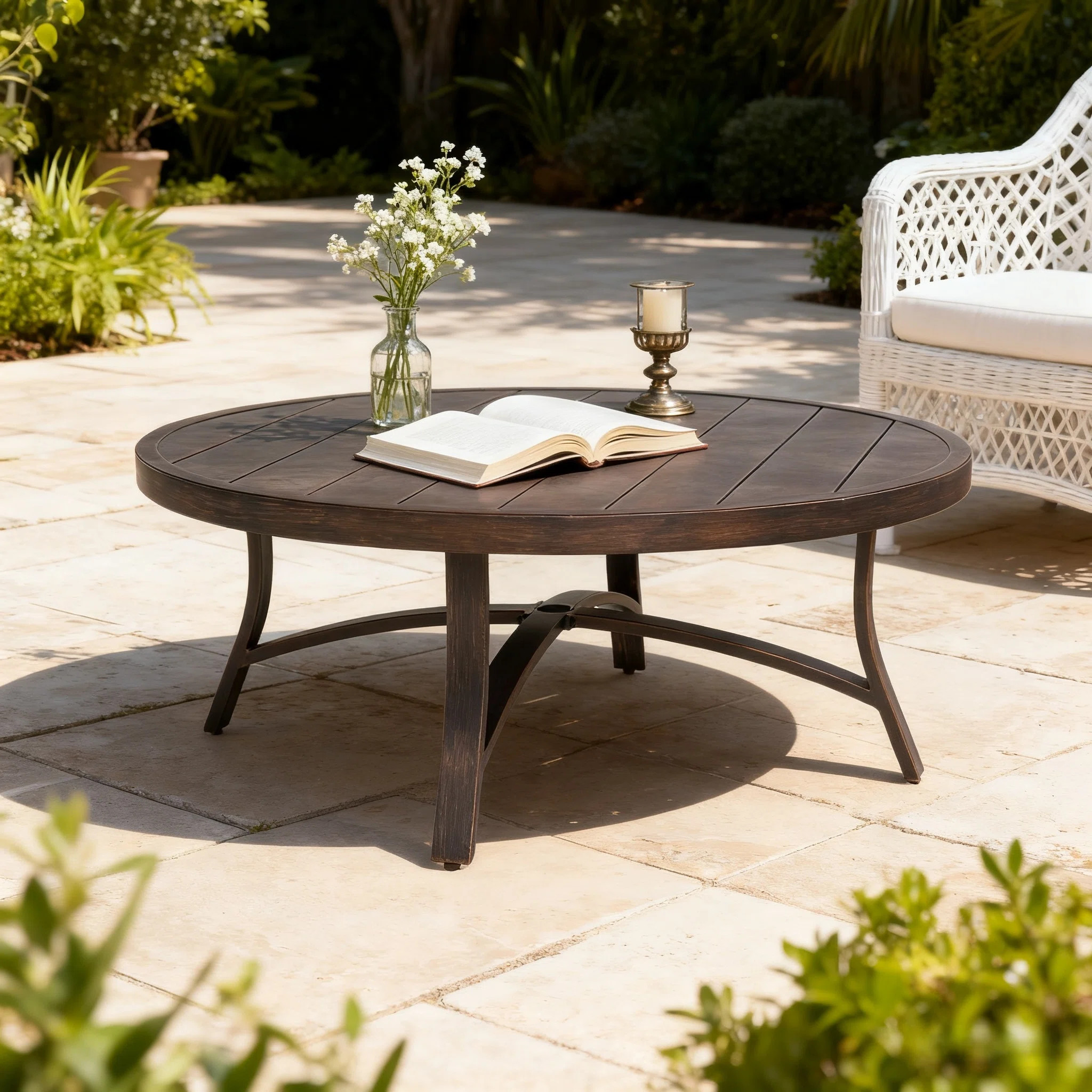 Chamber Patio Aluminum Round 45" Coffee Table with Umbrella Hole | Wayfair North America