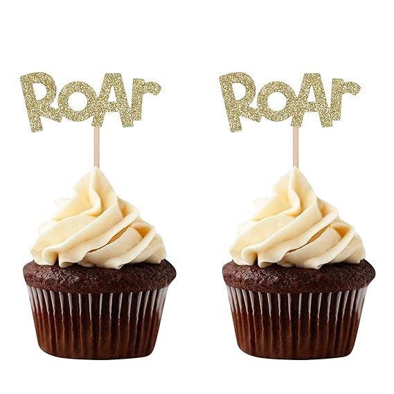 Gold Glittery Dinosaur Lion Roar Cupcake Toppers Jungle Animal Theme Party Baby Shower Birthday P... | Amazon (US)