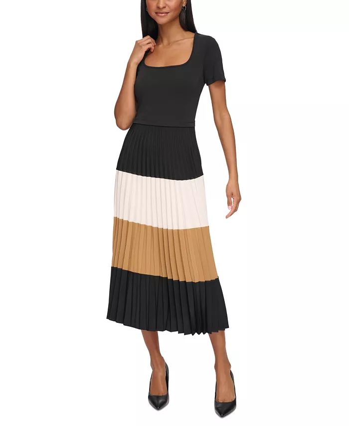Women's Colorblocked Pleated Midi Dress | Macy's