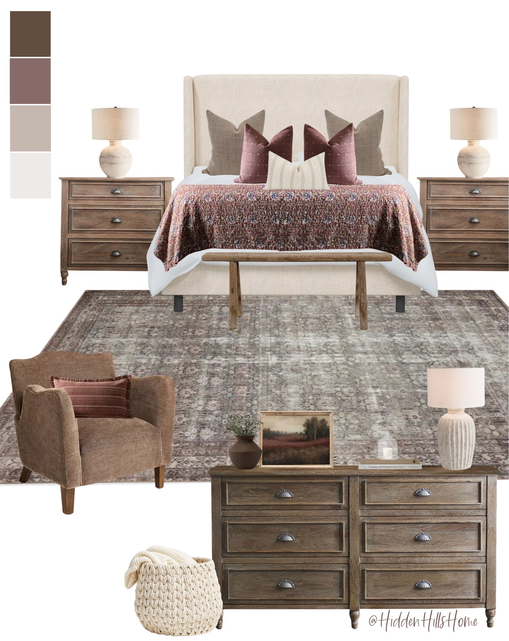 Bedroom decor mood board, bedroom design ideas, master bedroom inspiration, nightstands, bedroom rug, dresser decor ideas, bedroom design #bedroom

#LTKHome #LTKSaleAlert #LTKSeasonal