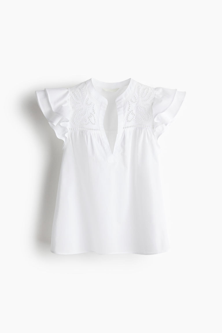 Broderie anglaise blouse - White - Ladies | H&M GB | H&M (UK, MY, IN, SG, PH, TW, HK)
