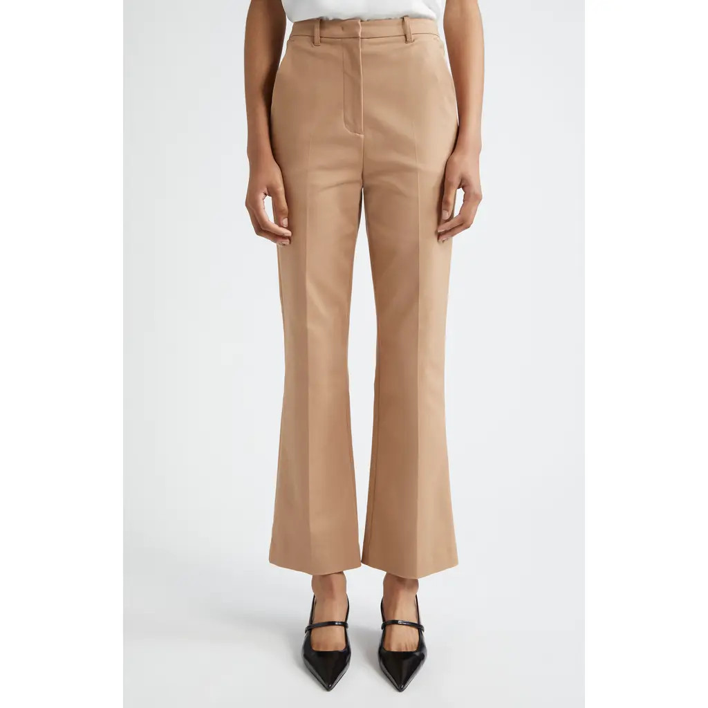 Emporio Armani Cotton Blend Ankle Flare Pants in Solid Medium Brown at Nordstrom, Size 10 Us | Nordstrom