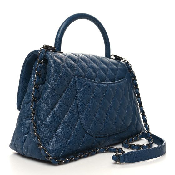 Caviar Quilted Small Coco Handle Flap Blue | FASHIONPHILE (US)