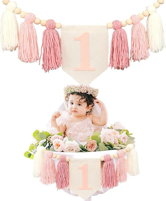 Boho Pink Handmade 1st Birthday High Chair Banner First Highchair Banner For Baby Girls Wild One ... | Amazon (US)