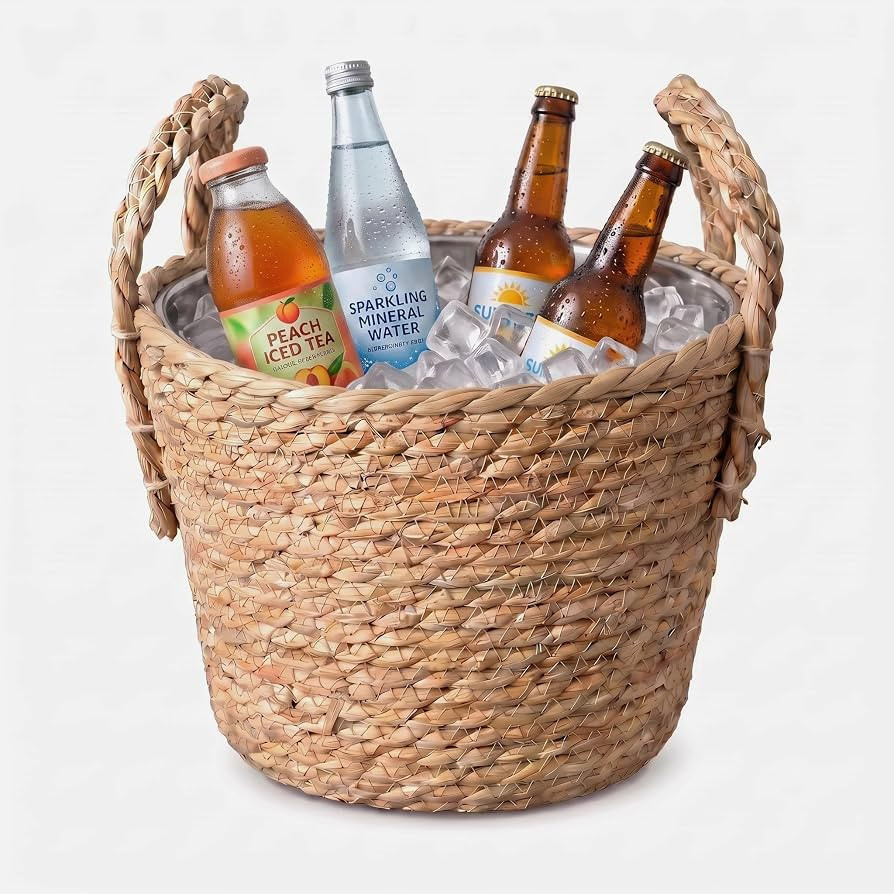 Vintage Natural Rattan Wicker Ice Bucket with Removable Stainless Steel Insulated Liner, Metal Bucket for Drinks with Rope Handle - Portable Decorative Wine Bucket for Party, Bar, Outdoor Picnic & BBQ | Amazon (US)