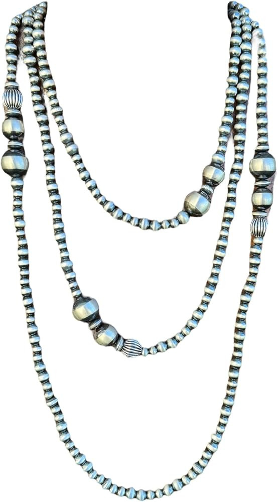 60 Inch Southwestern 925 Sterling Silver Pearls Multi Bead Necklace | Amazon (US)