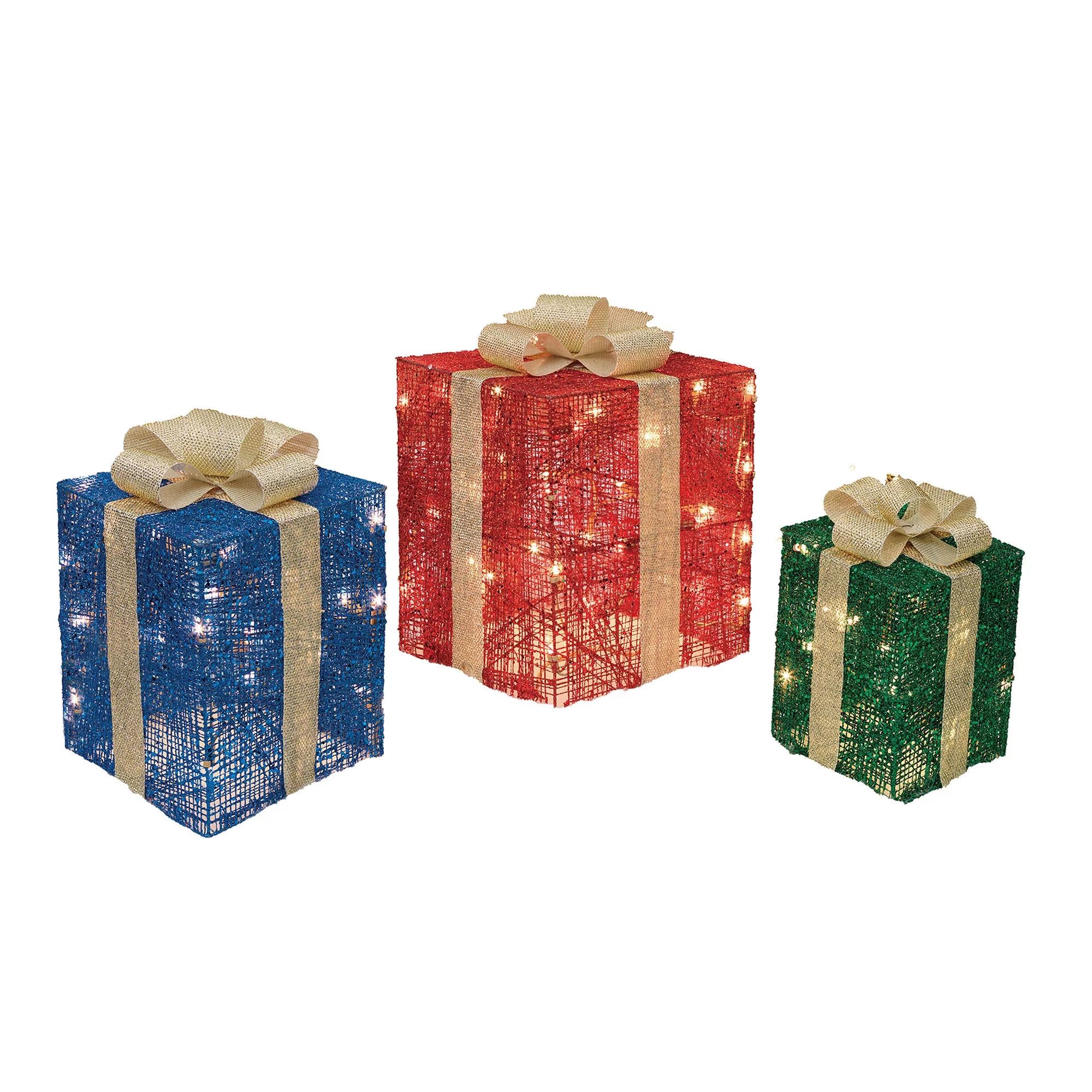 Set of 3 Light-up Multicolor Gift Boxes, Holiday Time | Walmart (US)