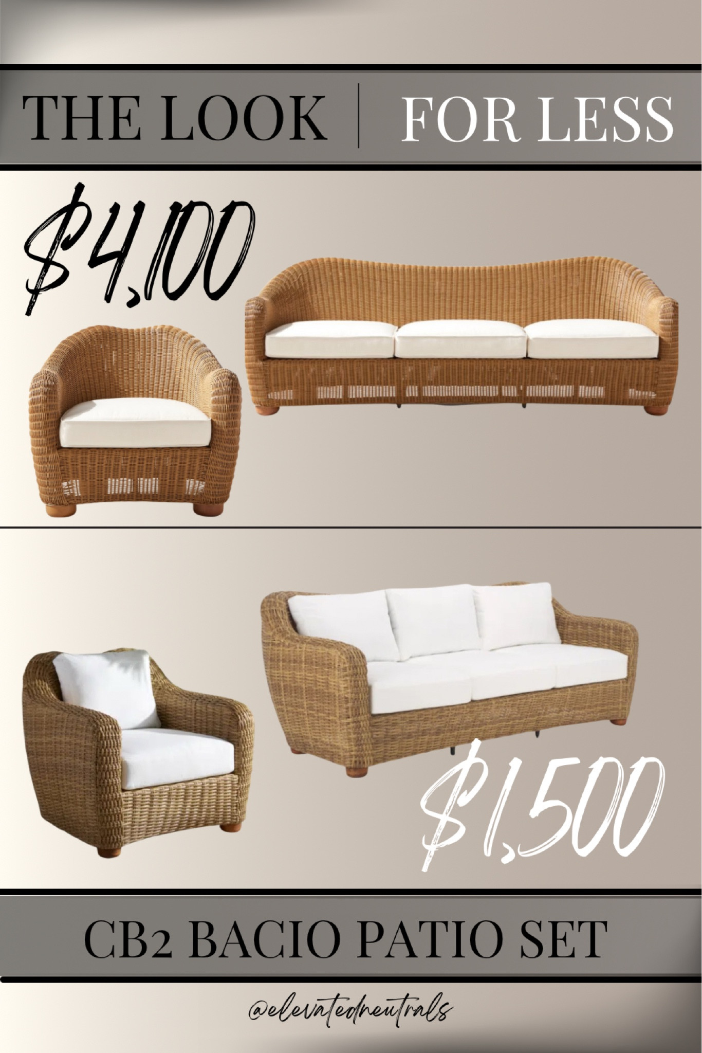 The Bacio Patio set from CB2 is a dream come true for any Cottage or Farmhouse inspired porch or patio. It’s so unique and I found an almost identical version!!

To view all of my favorite patio finds visit my ‘Outdoor Patio Furniture Set’ collection in the product tab of my profile. While you’re there be sure to check out all of my outdoor folders to complete the vibe.

Front Porch | All Weather | Rattan | Wicker | Lounge Chair | Neutral | Sunbrella Beige Cushions | Conversation Set | Aluminum Frame | | Modern Farmhouse |m| Accent Chair | Couch | Sofa | Loveseat |

#LTKHome #LTKSeasonal