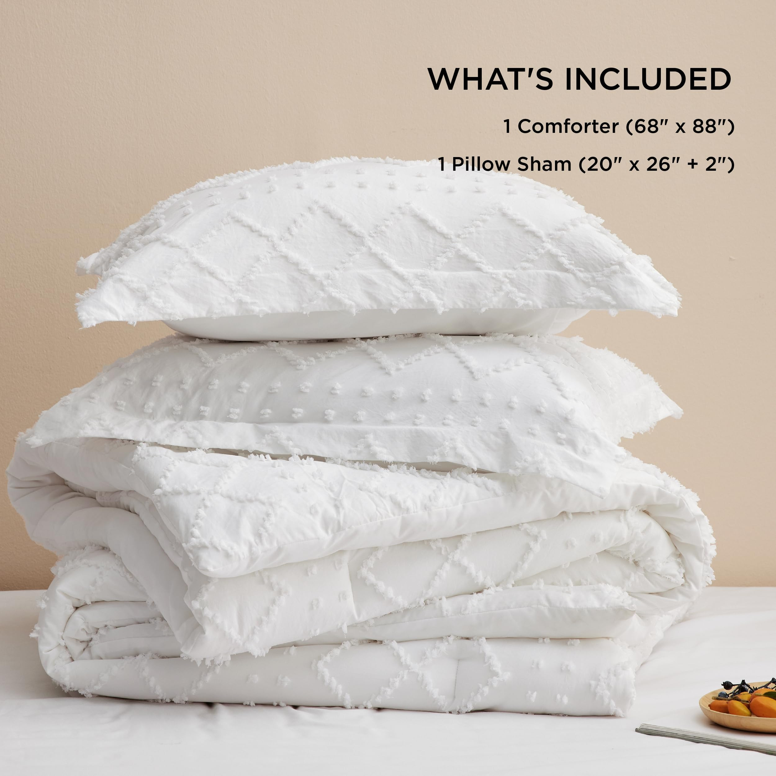 Bedsure Twin/Twin XL Comforter Set - White Boho Twin Extra Long Comforter Set for College, Shabby... | Amazon (US)