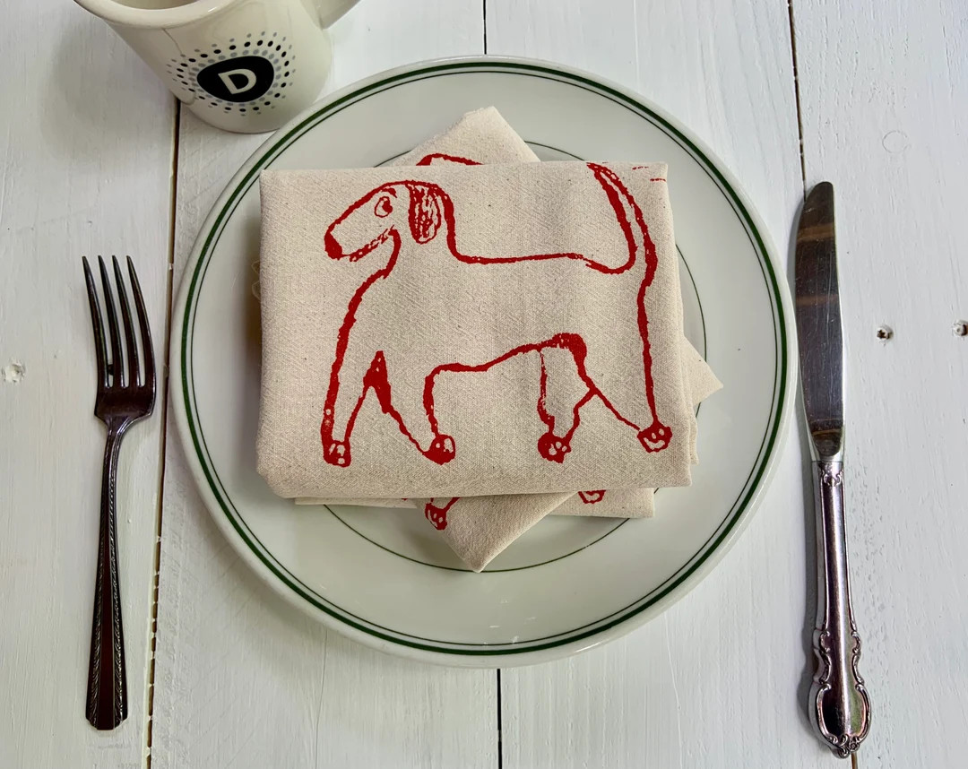 Dog Napkins, Set of 2 Cloth Napkins, Dinner Napkins, Dog Kitchen Decor, Hand Printed Napkins, Flo... | Etsy (US)