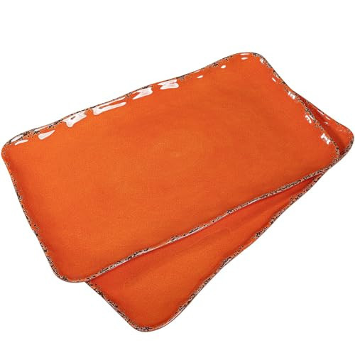 ZAROCRUS Vintage Melamine 17" x 10" Serving Platters for Serving Food, Set of 2, 100% Melamine Large Rectangle Serving Trays Sets for Fruit, Appetizer, Dessert, Home and Party Use. Orange | Amazon (US)