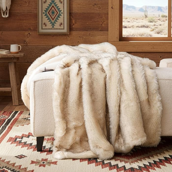 Luxury Plush Faux Fur Throw Blanket with Aztec Pattern, Super Warm, Fuzzy, Elegant, Fluffy Decora... | Amazon (US)