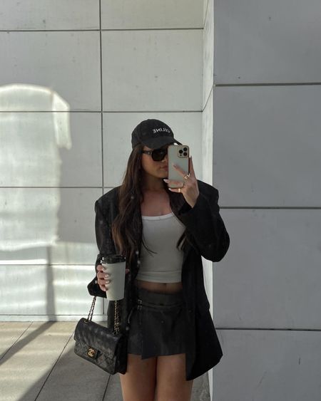 Grey mini skirt, neutral outfit, black blazer, blazer outfit, neutral style 



#LTKSeasonal #LTKShoeCrush #LTKStyleTip