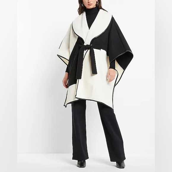 Express Black White Color Block Wrap Poncho Coat Jacket | Poshmark