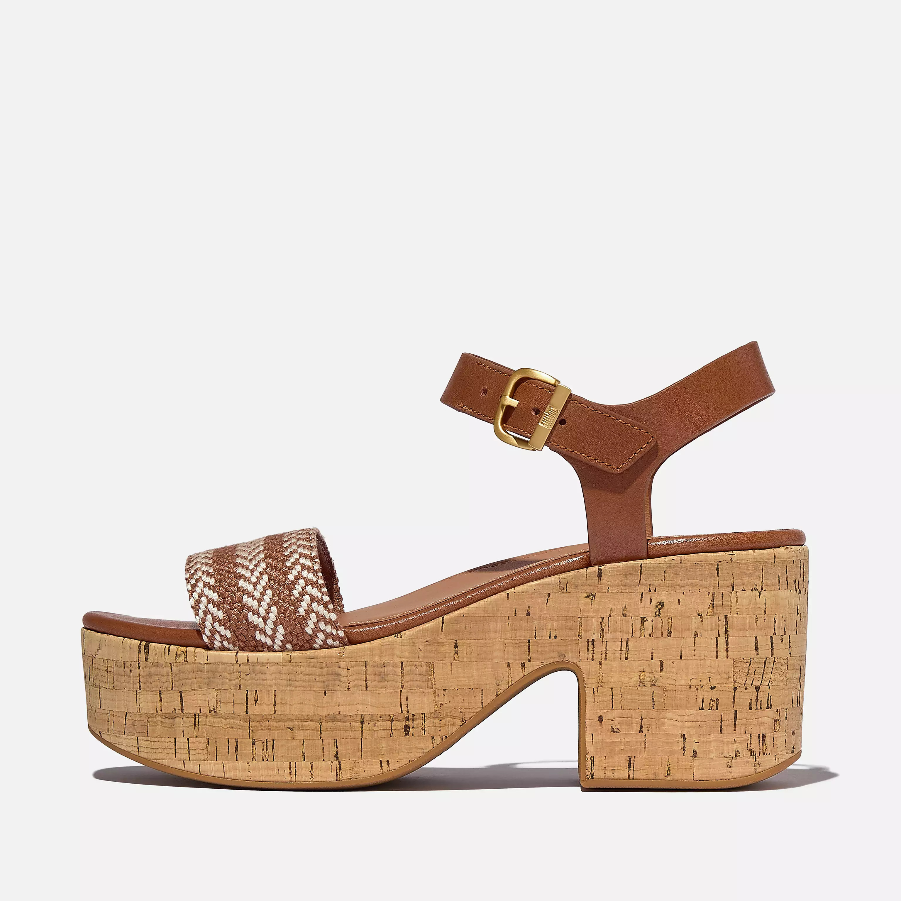 PLATFFORMS V-Weave/Cork Heeled Ankle-Strap Sandals | FitFlop (US)