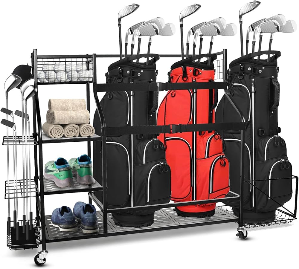Golf Bags Storage Garage Organizer, Golf Bag Organizer for Golf Bags and Golf Accessories, Golf B... | Amazon (US)