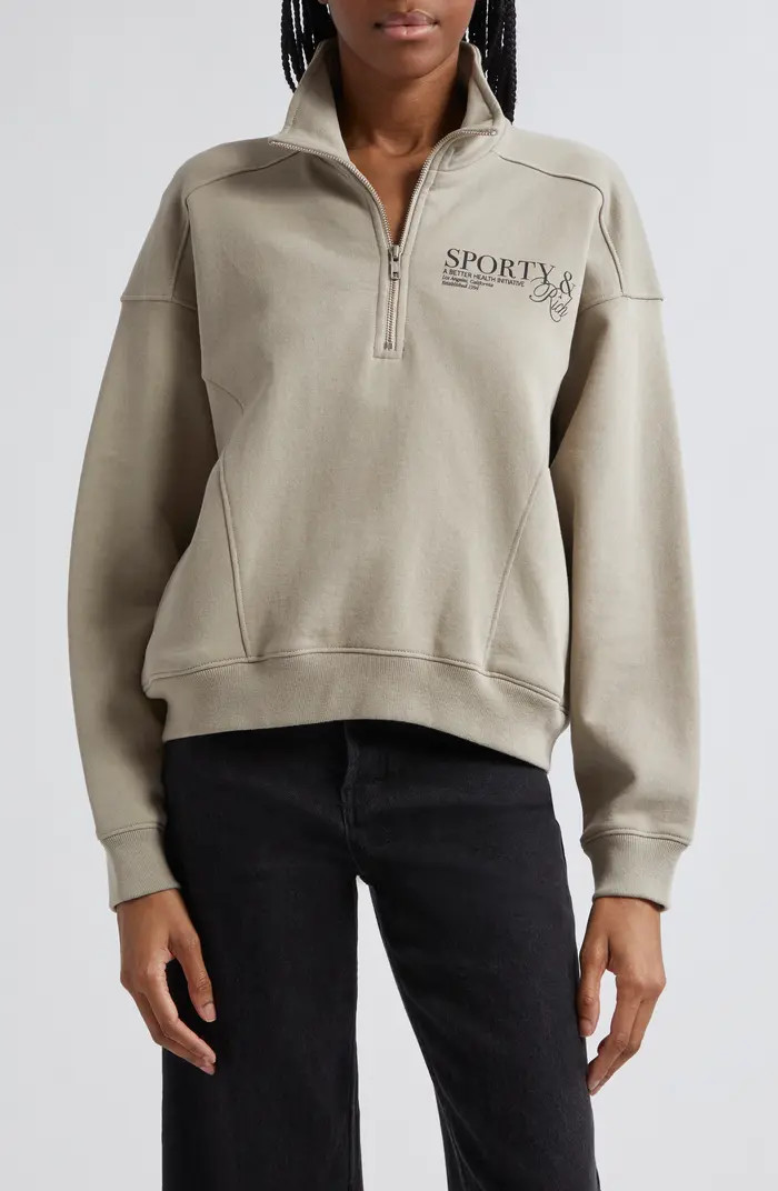 Sporty & Rich Logo Detail Quarter-Zip Cotton Fleece Sweatshirt | Nordstrom | Nordstrom