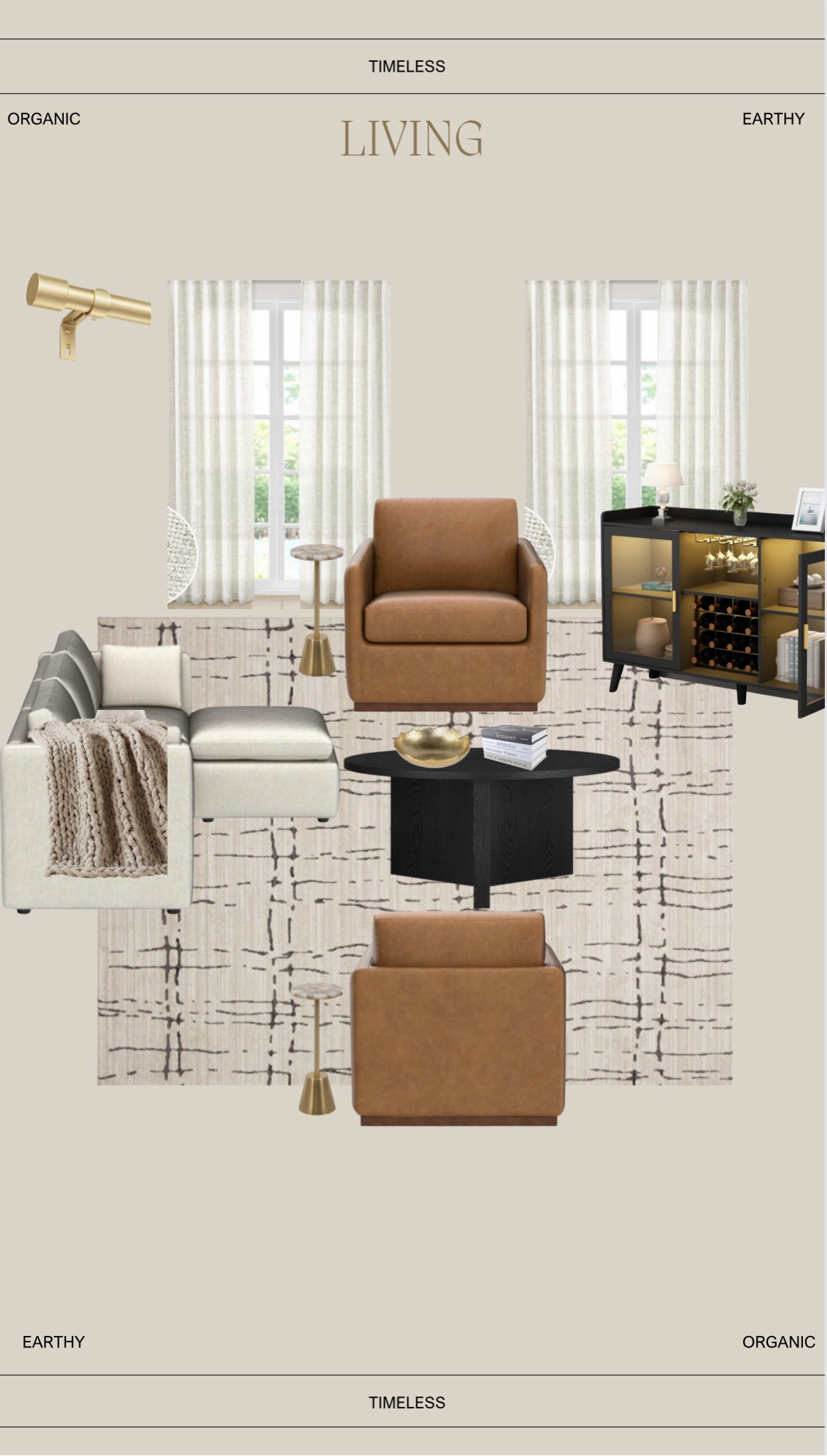 An organic and warm living space 🤎

Living room, couch, leather chairs, coffee table, area rug, chairs, accent chairs, Wayfair finds, bar cart, bar cabinet, curtains 

#LTKhome #LTKsalealert #LTKstyletip